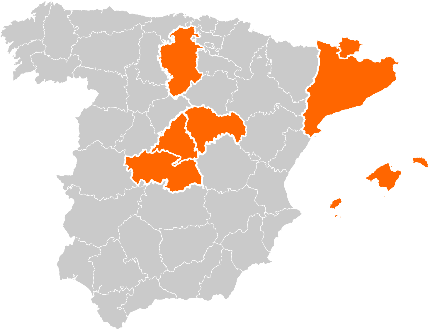 Map of exam centres in Catalunya, Madrid and Balears
